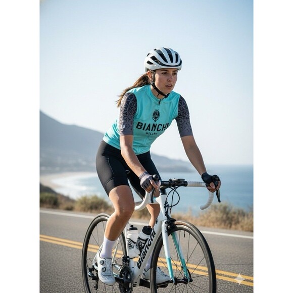 Bianchi Milano Women’s XL Cycling Jersey Short Sleeve Eagle Crown Made in Italy - Picture 1 of 10